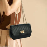 Black faux leather side sling purse with chain strap