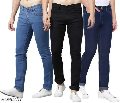 Designer lycra jeans for men, solid net fit. 3 sizes available: 28", 30", 32", 34", 36". Made in India