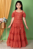 Embroidered Georgette lehenga choli set for girls, printed pattern, short sleeves, sizes 5-13 years, India origin