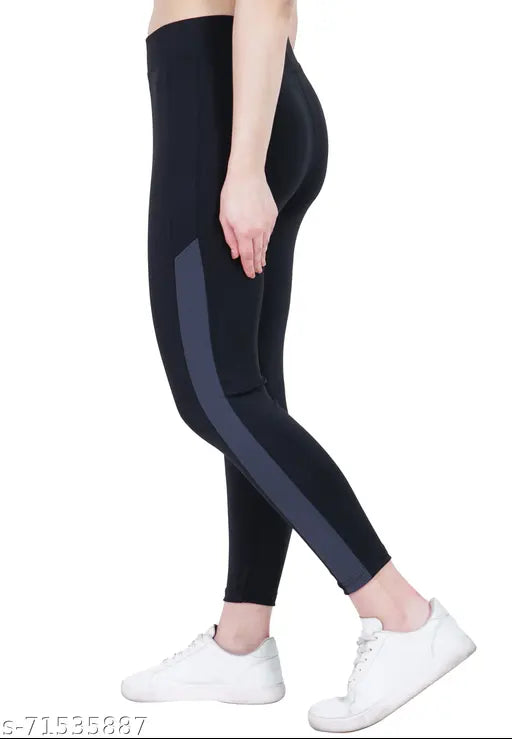 Stretchable striped sports track pants for women, pack of 2 - breathable Lycra yoga gym jeggings with adjustable waistband - sizes 28-34 inch (India)