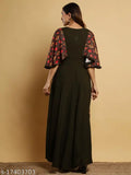 Green rayon printed anarkali kurta