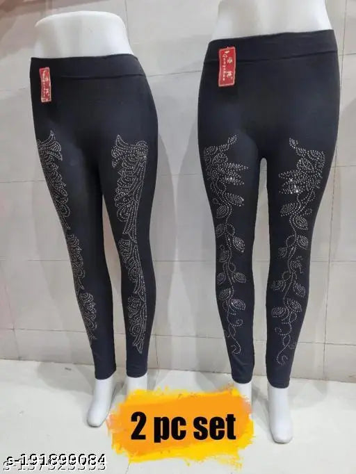 Embellished net modal jeggings, multistore black girl/women jegging pair. Ultra soft fabric, comfortable fit for casual occasions. Sizes: 28, 30, 32, 34, Free Size (India origin)