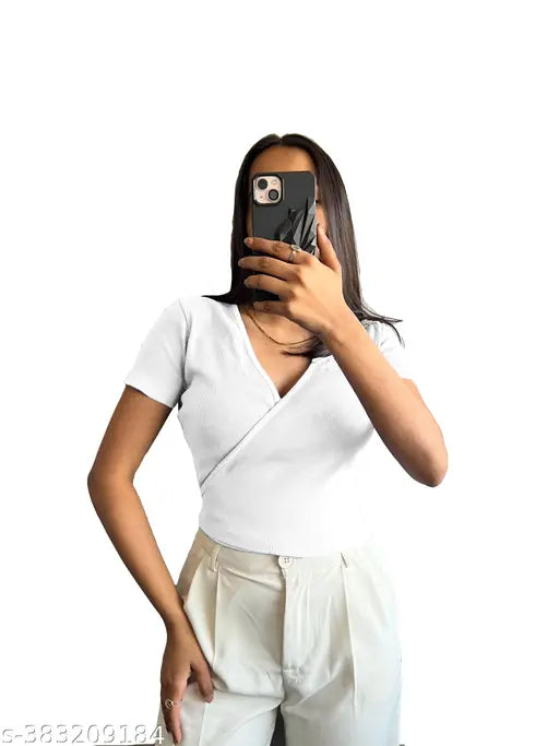 Lycra ribbed net western crop top, short sleeves, XS (bust size 30in), Indian origin