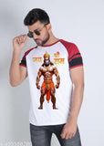 Hanuman Jai Shri Ram printed polyester t-shirt, short sleeves, round neck, size N, refreshing Indian design for casual wear