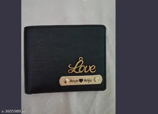 Customized canvas & leather mens wallet, printed name and charm design, free size (10cm x 10cm)