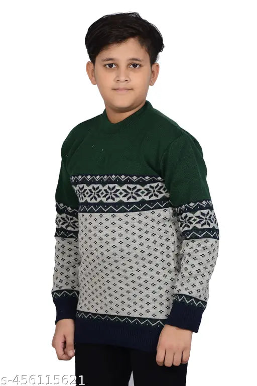 Woolen colorblocked sweater for boys, agile and elegant, long sleeves, size 8-11 years, Indian origin
