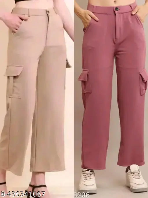 2 Color combo Button Pant Beige &Dusty Pink