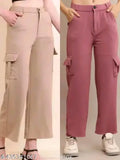 2 Color combo Button Pant Beige &Dusty Pink