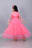 Embroidered net lehenga-choli for kids, vibrant Aari work, ideal for Indian festivals