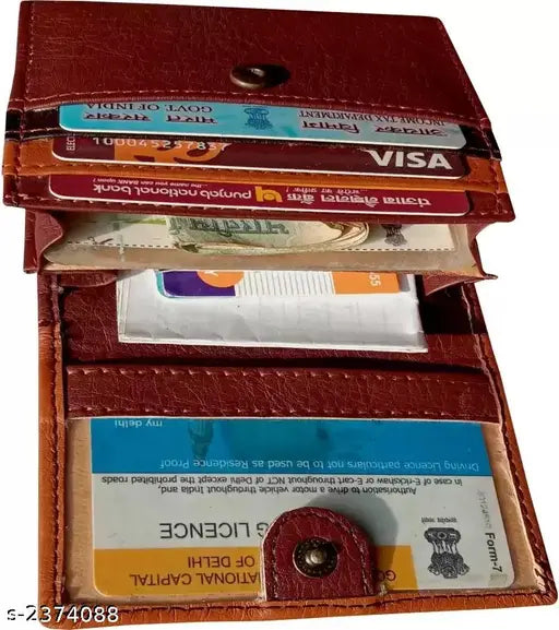 Brown faux leather men's wallet, 5 compartments, textured design, artificial leather accessory