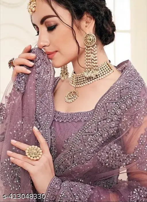 Embroidered net Lehenga Choli and dupatta set, free size, intricately embellished Indian traditional wear