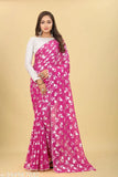 Pink and white saree, traditional wedding wear