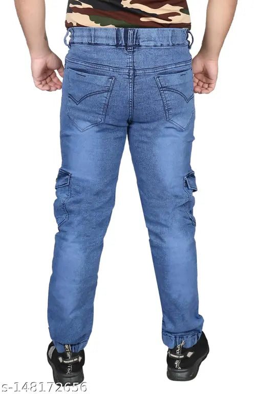Denim dyed/washed jogger by BUZZIC, pure denim fabric for a casual look. (Size 28-36, India origin)