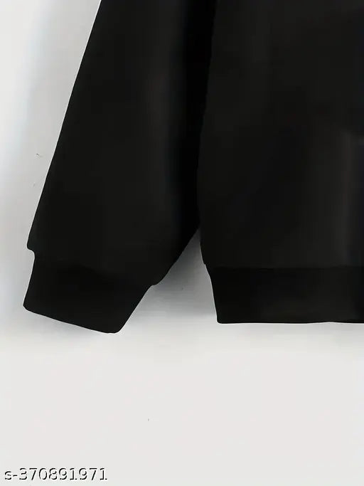 Black cotton blend kids hoodie for winter, suitable for boys and girls, features long sleeves and printed design