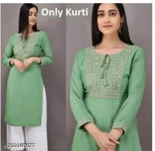 Embroidered Rayon Kurti with Three-Quarter Sleeves, comfortable western wear from Spear Inside World, India