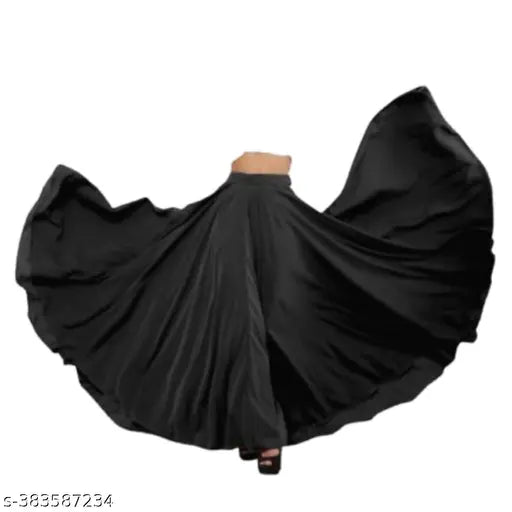 Faux crepe, high-rise, fit-and-flare A-line skirt for girls, 12 meter flare, 40inch height, solid pattern, Indian origin