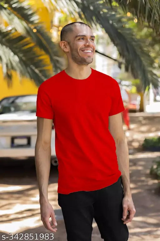 Cotton short-sleeve solid men's t-shirt in cool colors, available in sizes M, L, XL, XXL. Made in India