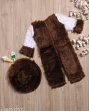 Brown wool three-quarter sleeve printed net winter sweater for girls with matching hat, ideal for cold seasons. (Size: 9-10 years) Indian origin