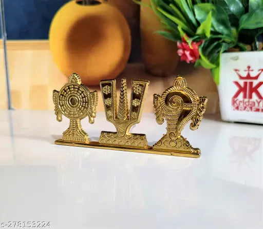 Tirupati Balaji Shankh Chakra Namah Metal Religious Idol Decorative Showpiece, handcrafted Indian artifact for car dashboard or office decor, dimensions: 1.5cm L x 5cm H x 1.5cm B