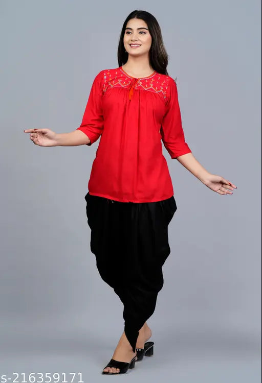 Rayon tunic-dhoti set, three-quarter sleeves, embroidered Indian garment for men