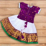 Tapeta silk girls' lehenga choli, solid pattern ethnic wear dress in acrylic dupatta with short sleeves