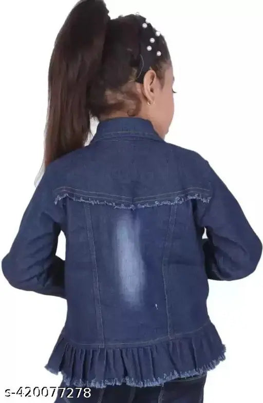 Dark blue denim faux fur jacket, short sleeves, zip closure