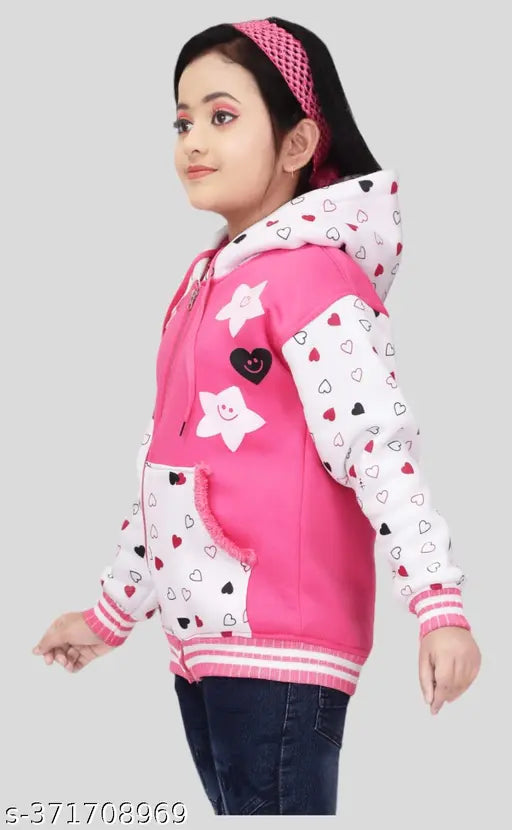 Wool sleeveless kids' winter hoodie jacket in printed net design, ideal for 3-16 years