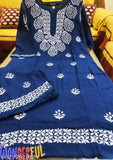 Embroidered rayon kurti set with palazzos, three-quarter sleeves, women's fashion accessory from India