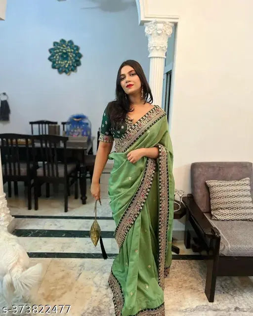 Vichitra Silk heavy embroidery lace blouse and saree, stylish Bollywood designer party wear for women