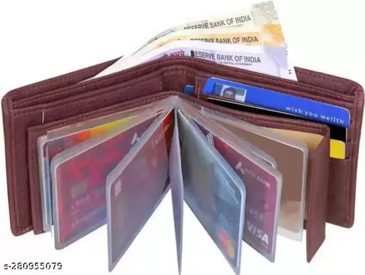 Brown Faux Leather Men's Wallet, 9 card slots, sleek & functional design for travel, evening parties, or formal occasions