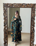 Green Georgette long sleeve dress with printed net pattern, name INAYA -GREEN, made in India (S-size)