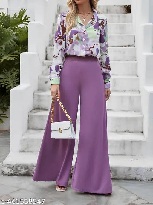 Colorblocked Lycra long-sleeve top and bottom set for women, trendy latest fashion on model, available in S, M, L, XL sizes (36in, 38in, 40in, 42in)