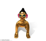 Pure brass Krishna idol, Radharani ji with blue eyes, Indian handcrafted figure (10x10x10cm, N=1)