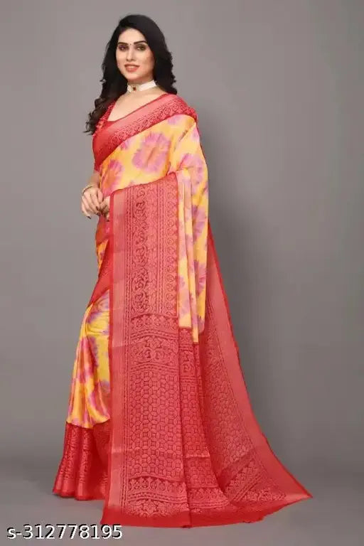 Festival Special Chiffon Brasso Saree with Printed Unstitched Running Blouse, Indian handcrafted ethnical wear