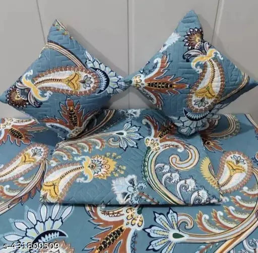 White floral cotton flat sheets set for beautiful room, complete family pack of 1 double queen sheet & 2 pillow covers