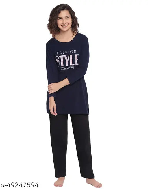 Duchess Women's Cotton Night Suit Set - Comfortable poly-cotton sleepwear with pockets and side slits, available in various sizes (L, XL, XXXL, 4XL, 5XL) from India