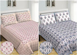 White and floral RRW Real Jaipuri Cotton king-size bedsheets & pillow covers, 180 thread count - Indian handcrafted