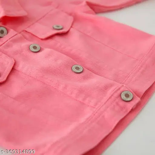 Coral twill denim jacket for kids, dyed/washed fabric, long sleeves, 1 piece, sizes: 3-4yrs to 8-9yrs, made in India