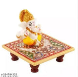 Marble Mukut Ganesh Idol, Indian hand-carved 4x4 inch Ganesh stature with 3-inch height