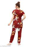 Satin Muskaan night suit in kaftan style: top & pyjamas with short sleeves, printed pattern