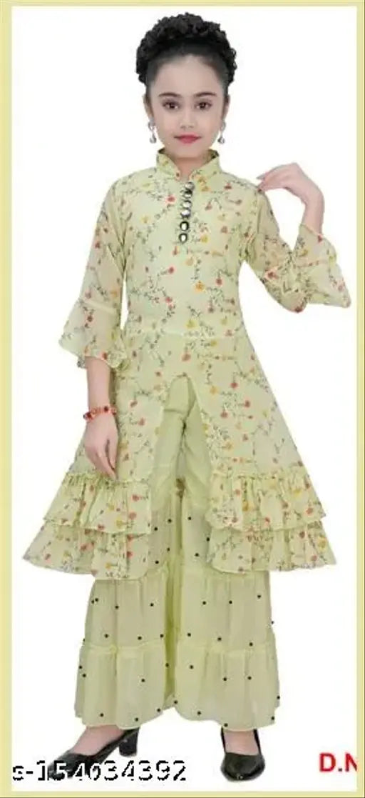 Georgette printed kurta suit set for girls, three-quarter sleeves, Indian origin