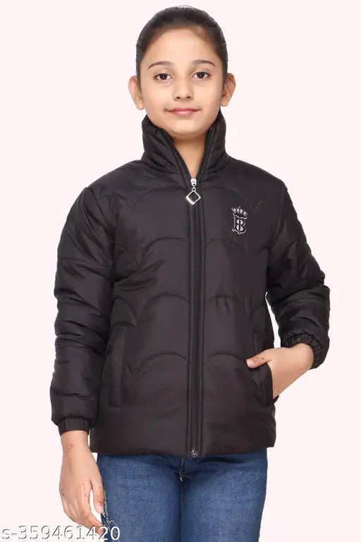 Dark nylon kids jacket, hooded, zip closure