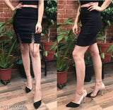 Stretchable cotton lycra skirt, solid color for women, imported from India