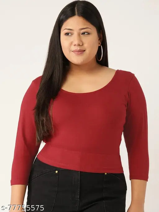 Maroon cotton crop top, plus size and three-quarter sleeves, revolution design, Indian origin