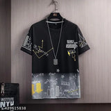 Trendy modal t-shirt, short sleeves, printed pattern for men's wear, round neck, soft fabric, India origin