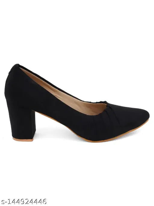 Black suede retro heel bellies for women, solid net ankle loop design - India-sized Ind-3, Ind-5, Ind-6, Ind-7