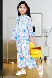 Chiffon printed kurta and palazzo set for kids, featuring three-quarter sleeves. Indian ethnic attire in sizes 3-24 months