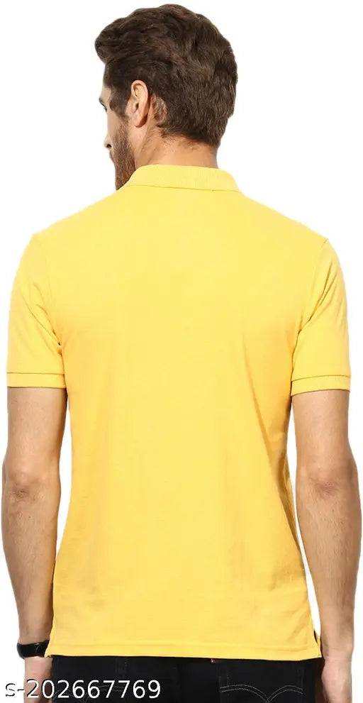 Yellow cotton blend polo neck t-shirt for men, durable stitch and quality finish, suitable for all seasons