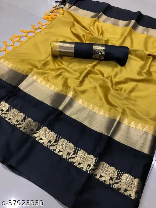 Olive Banarasi silk tessels and latkans saree with separate blouse - Indian traditional wear for free size, 5.5m saree length, 0.8m blouse length