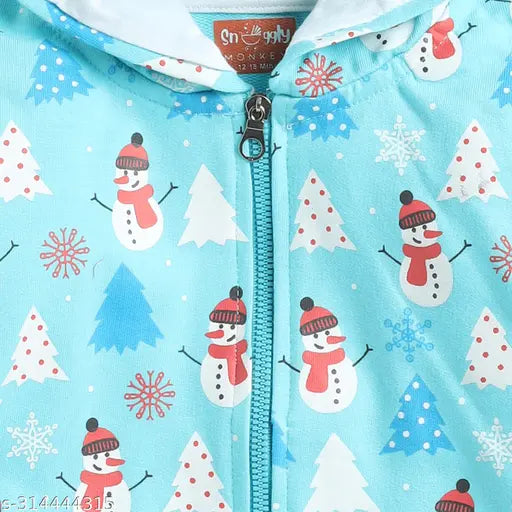 Cotton snuggly monkey snowman print hoodie, perfect for 2-3 years old winter wear